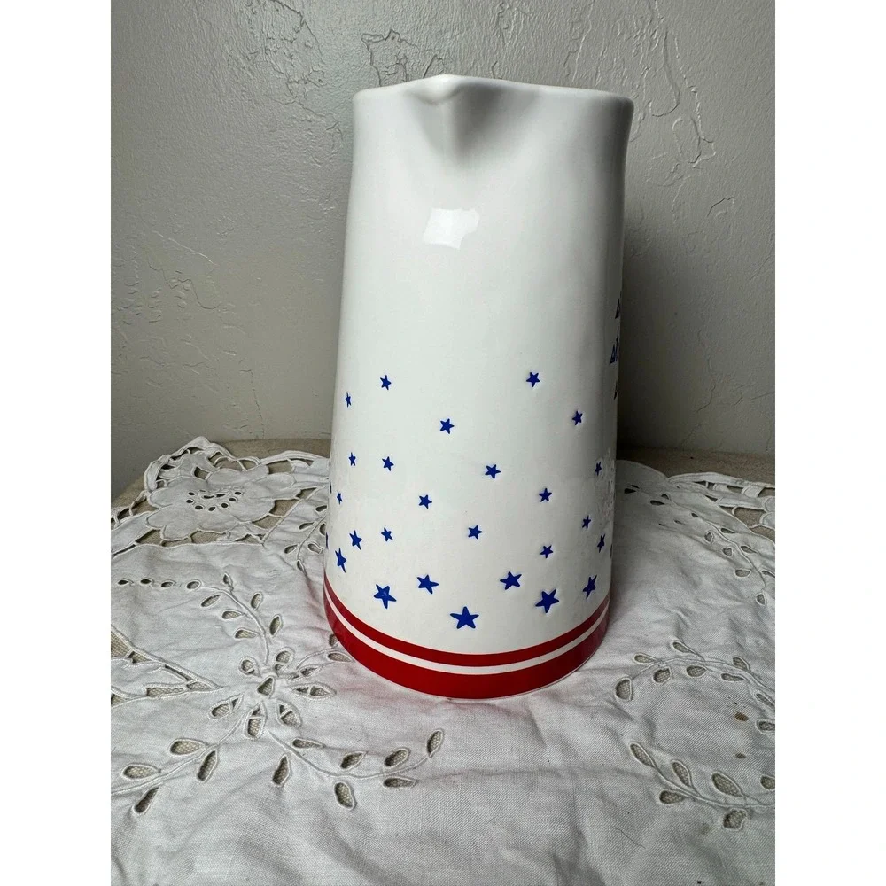 Rae Dunn patriotic pitcher STARS STRIPES SIPS blue stars
